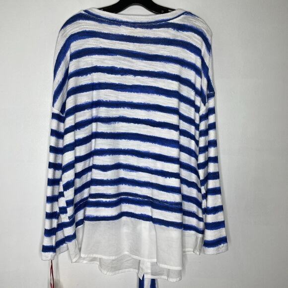 Ruby Rd Striped Tie Hem Top XL Nautical Blue White Lightweight Knit Layered NEW - Picture 6 of 8
